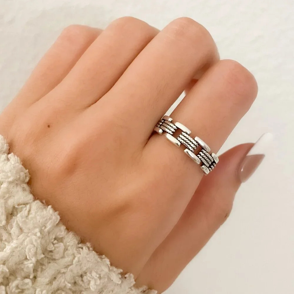925 Sterling Silver Minimalist Ring Chain Link Ring Modern Ring Band
